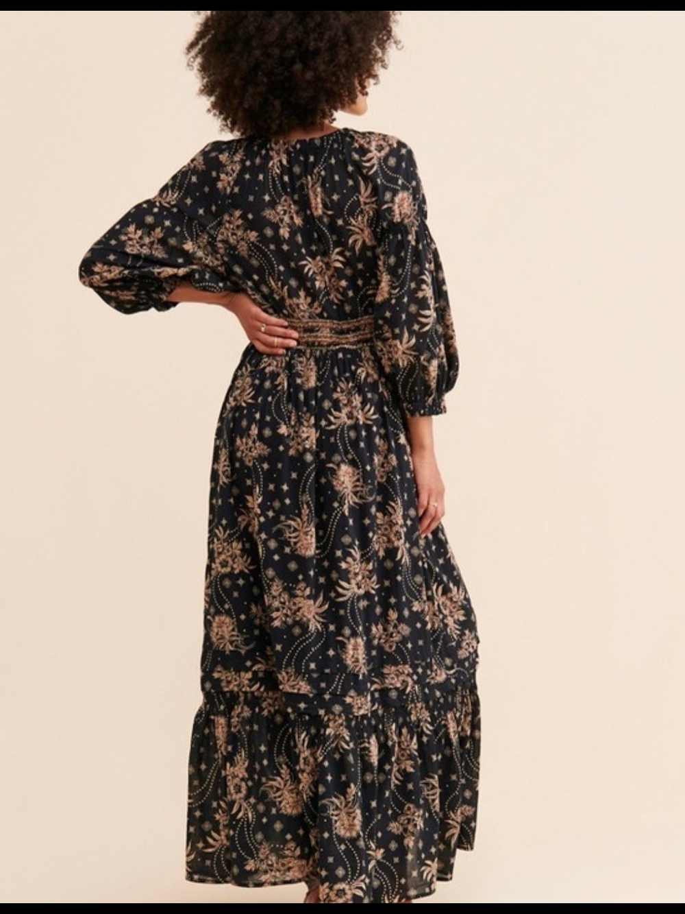 Free People - Golden Hour Floral Maxi Dress - Black & Gold - Picture 3 of 6